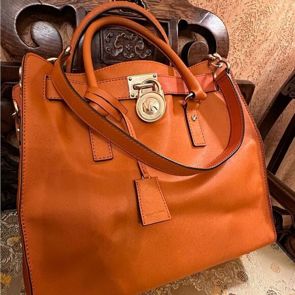 Michael Kors Orange Leather Hamilton Large Tote Bag 14”Lx13”Hx5.5D - Picture 2 of 10